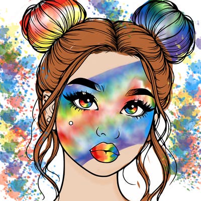 realistic girl with two buns on her hair and lips