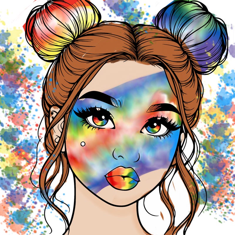 realistic girl with two buns on her hair and lips