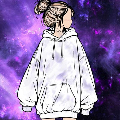 realistic girl with a oversized sweatshirt on and a bun