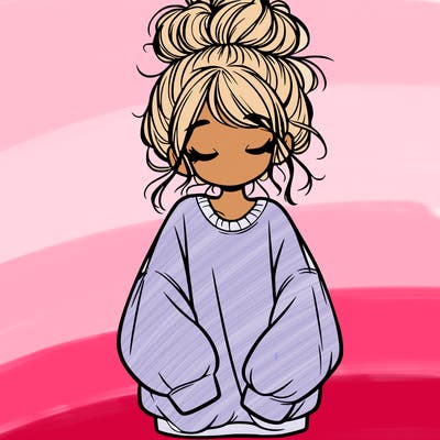 girl with baggy sweatshirt and messy bun