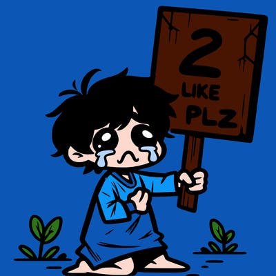 small poor toddler crying with sign that says 2 like plz