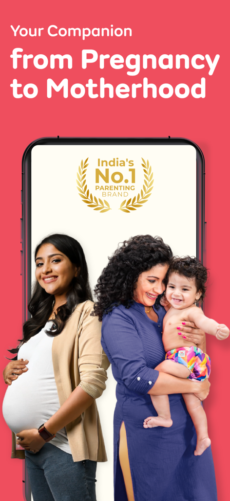 A pregnant woman and a mother holding her baby with text Your Companion from Pregnancy to Motherhood