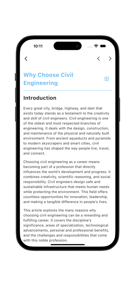 Civil Engineering Tutorials - Artículo introductorio titulado Por qué elegir Ingeniería Civil en la aplicación Tutoriales de Ingeniería Civil