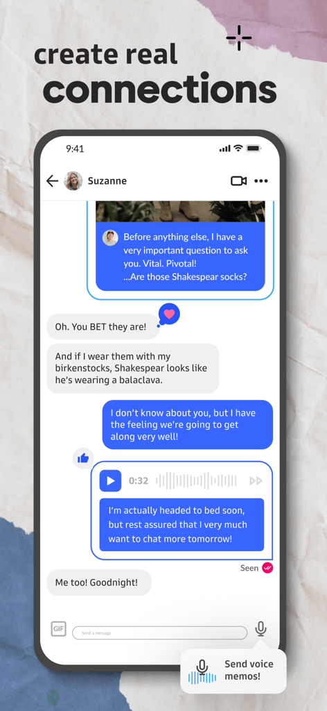 Chat interface of Mutual LDS Dating app featuring text messages and voice memos