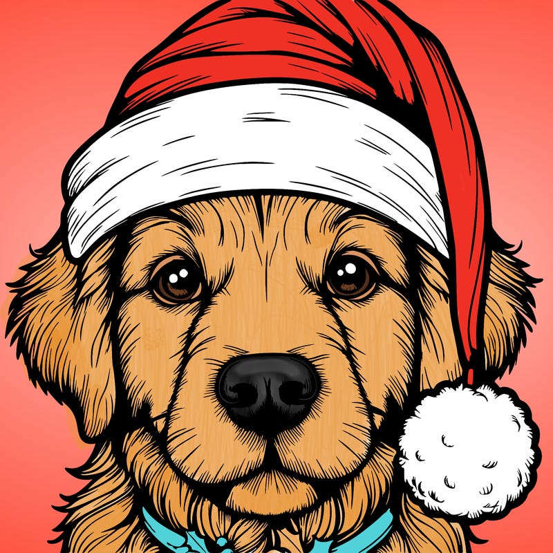 realistic dog with a christmas hat