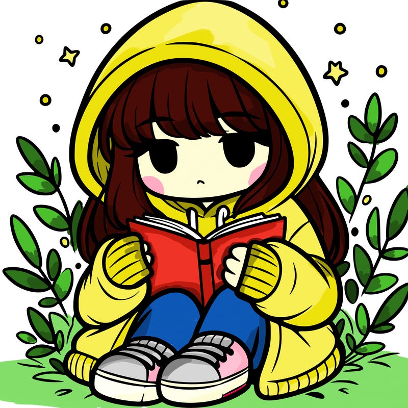 girl in oversized hoodie reading a book