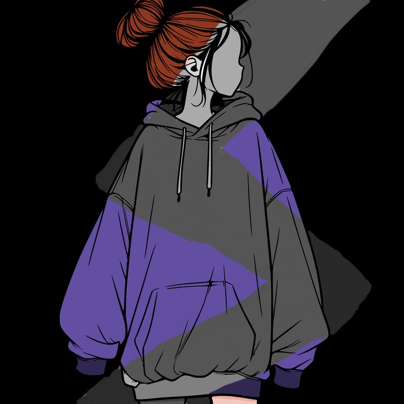 realistic girl with a oversized sweatshirt on and a bun