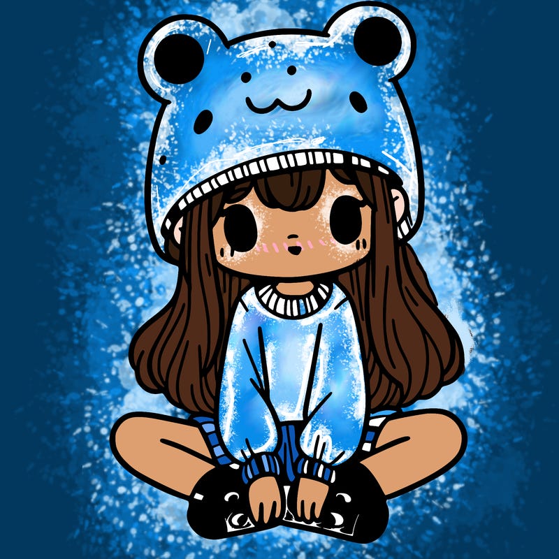 a girl wearing a frog hat and some frog socks