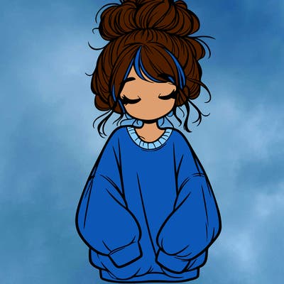 girl with baggy sweatshirt and messy bun