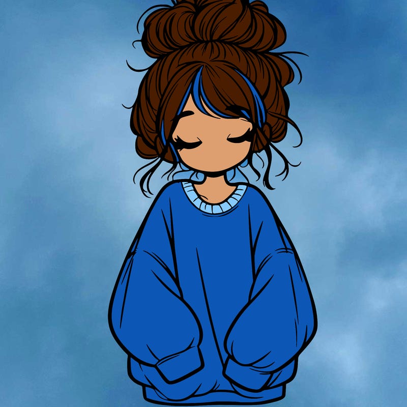 girl with baggy sweatshirt and messy bun