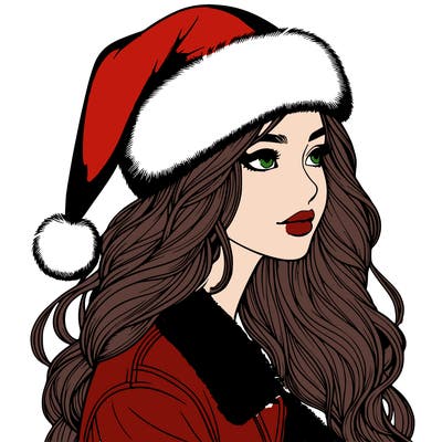 realistic girl in santa hat