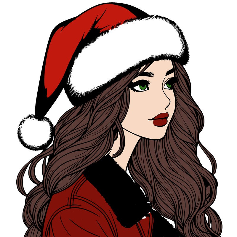 realistic girl in santa hat