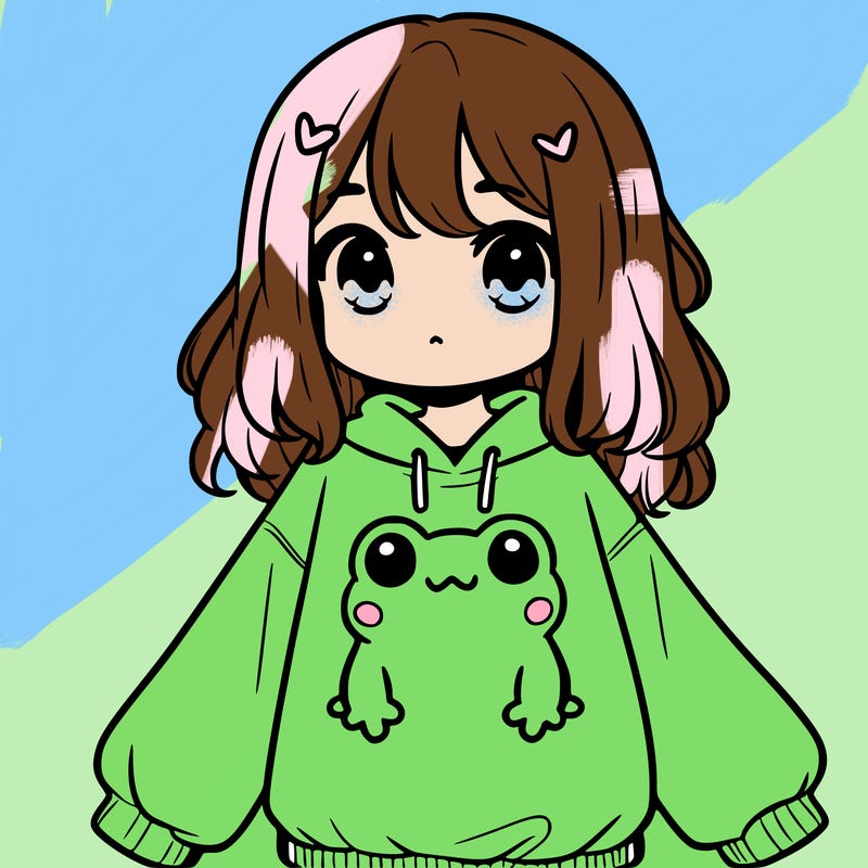 girl wearing frogging sweatshirt