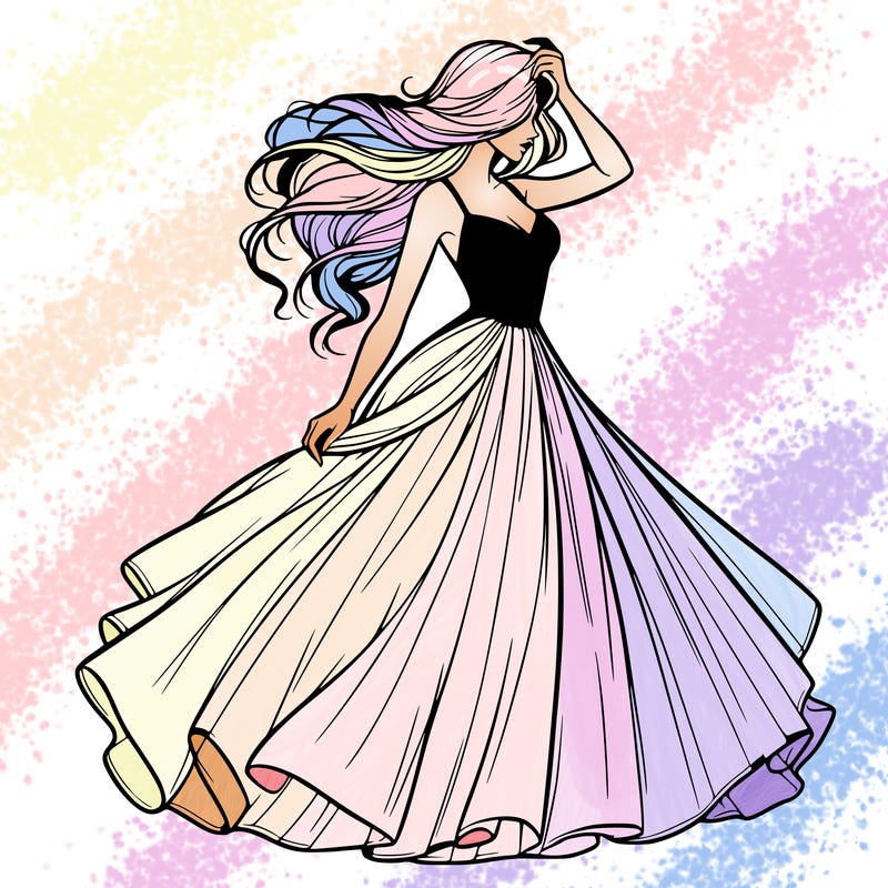 realistic woman with dress flowing in the wind