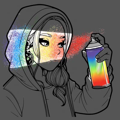 a realistic girl, spray painting