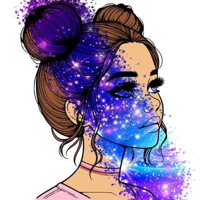 realistic girl with buns on the top of her head