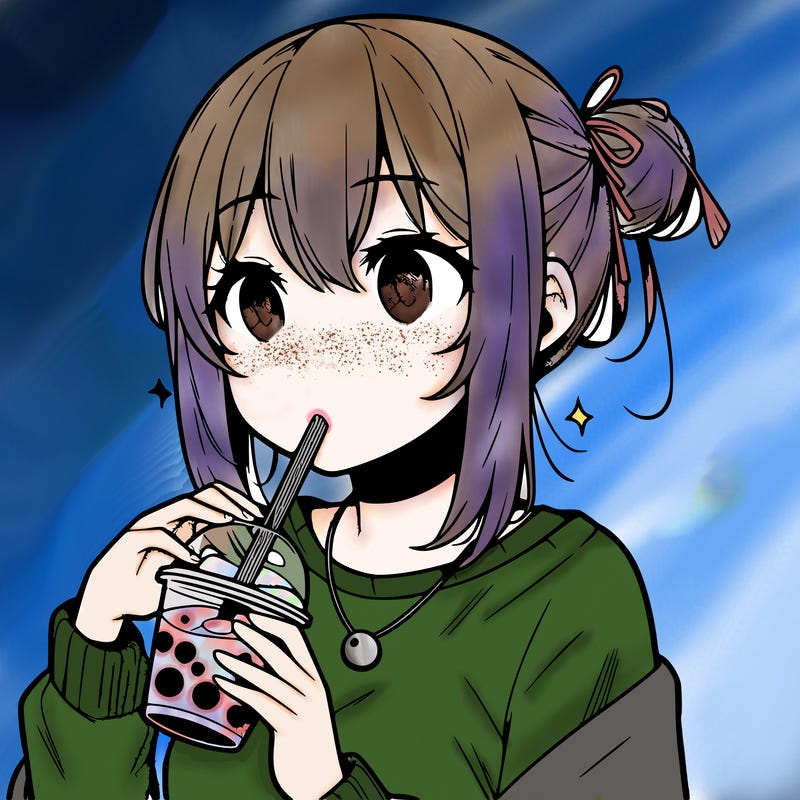 manga character drinking boba