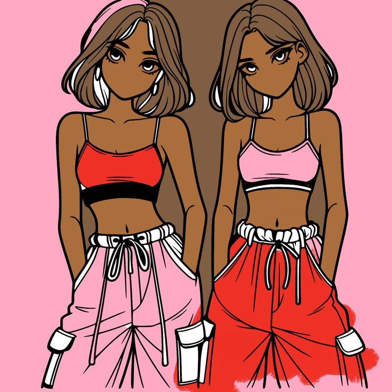 two girls with crop top with baggy pants