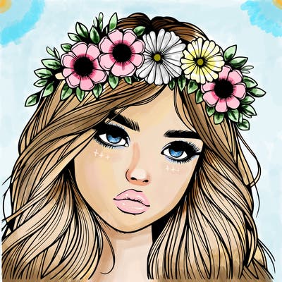 realistic girl with flowers crown