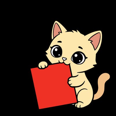 a small cat with a blank sheet of paper in its hand. the cat is sooooooo cute!