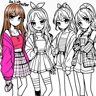 teen manga girls group of 4
