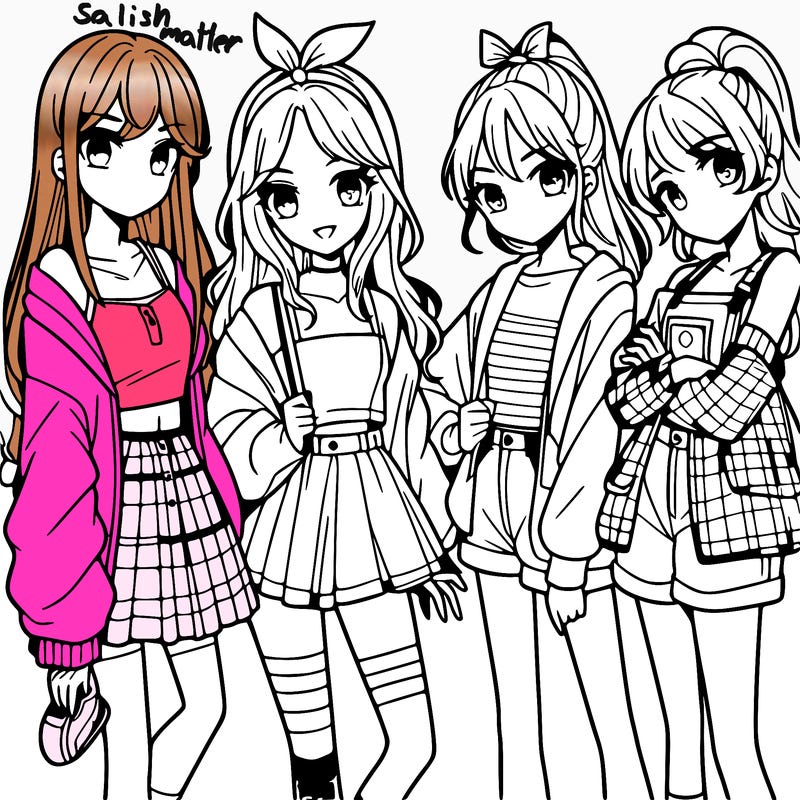 teen manga girls group of 4
