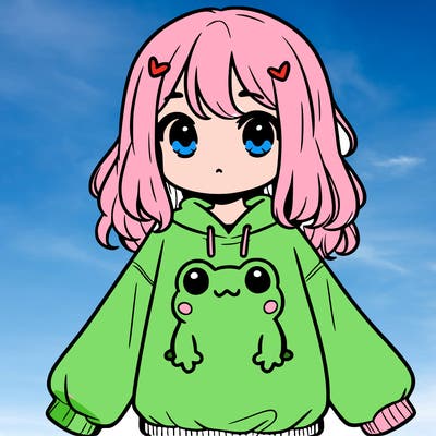 girl wearing frogging sweatshirt