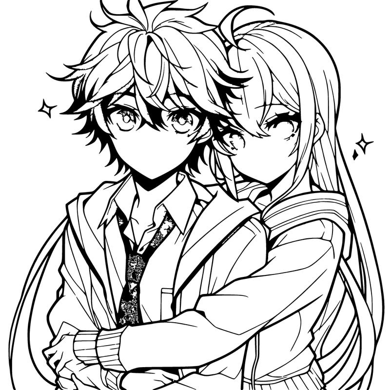 anime boy hugging an anime girl