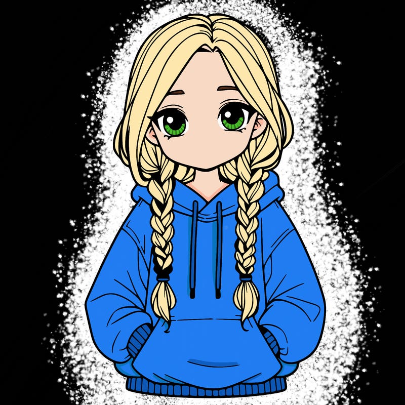 a realistic girl with a oversized hoodie and she has braids