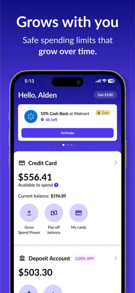 Atlas - Rewards Credit Card - Dashboard dell'app Atlas che mostra il saldo della carta di credito e un'offerta di cashback.