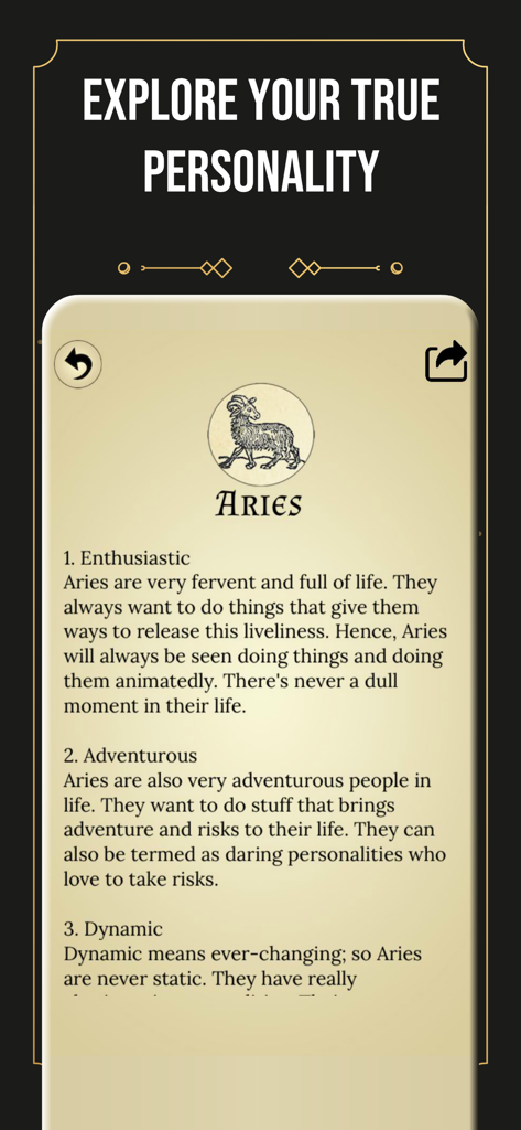 Zodiac sign Aries personality traits description screen