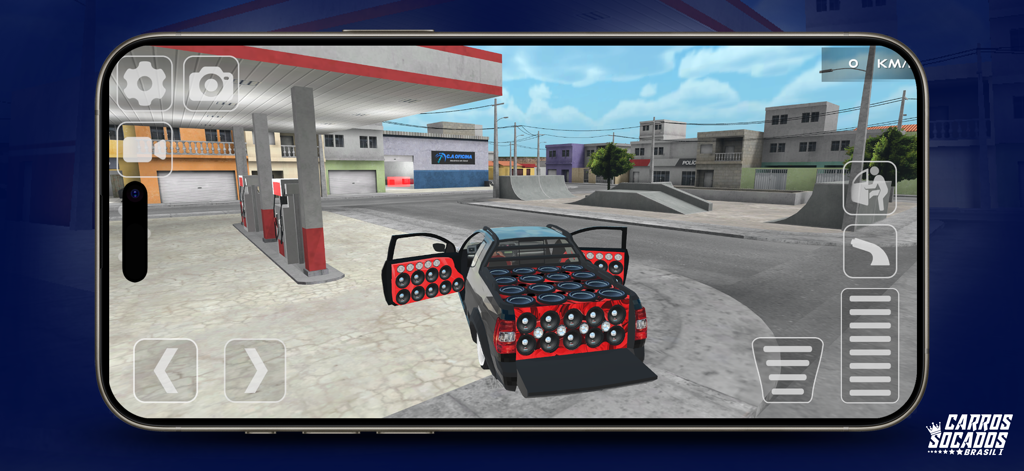 Carros Socados Brasil - Ein maßgeschneiderter Pickup-Truck mit einem riesigen integrierten Schallwand-Lautsprechersystem in einem urbanen brasilianischen Umfeld.