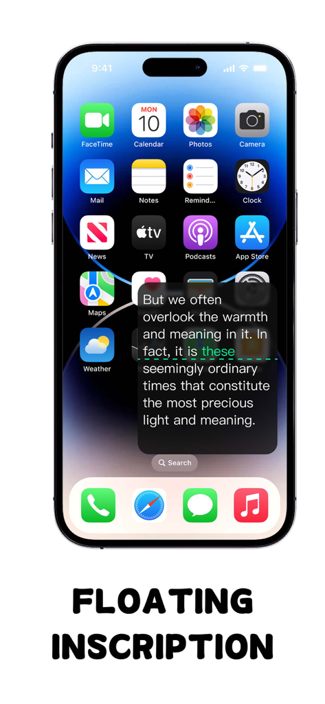 Teleprompter & Captions-TeCap - Smartphone screen showing the TeCap floating teleprompter window over mobile apps