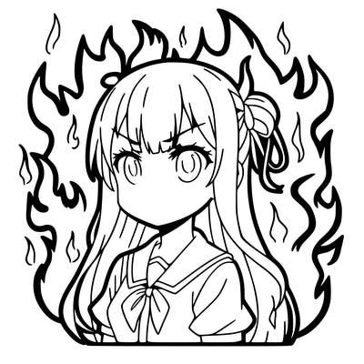 anime girl with flames