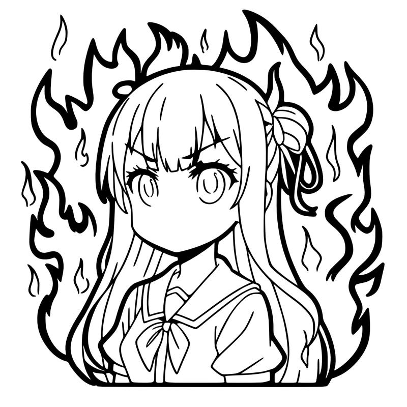anime girl with flames
