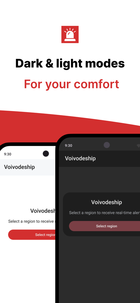 AlertyPL: Alarm Powietrzny - AlertyPL app interface demonstrating both dark and light modes for air raid notifications