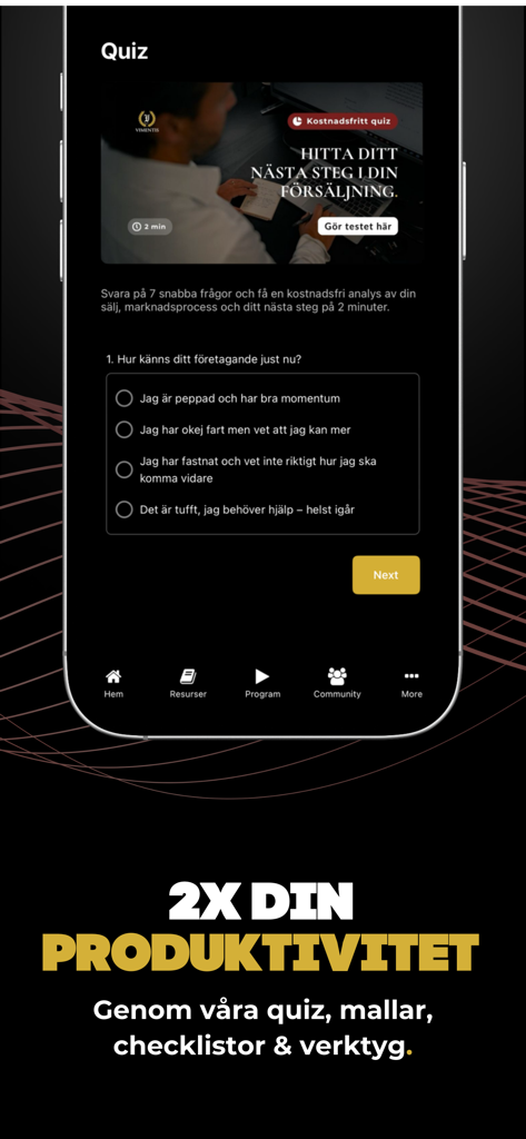 Angelo - Angelo app interface showing a business productivity quiz for solopreneurs