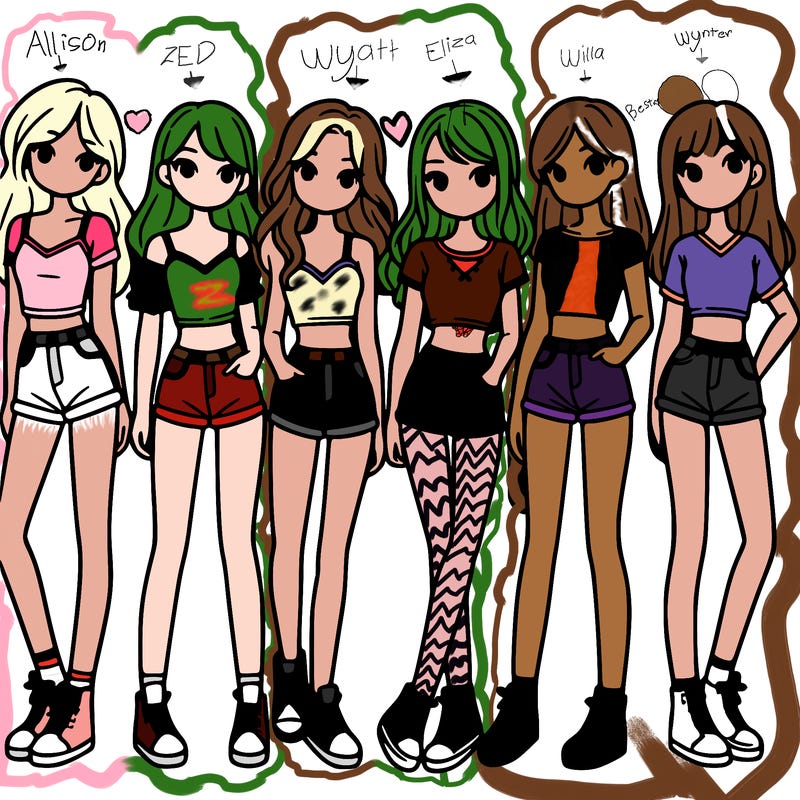a group of girls wearing crop tops and shorts