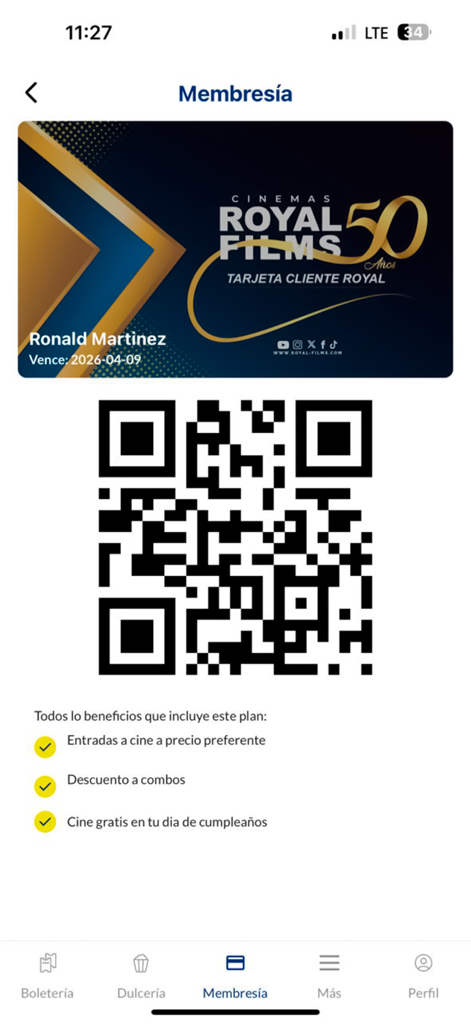 Cinemas Royal Films - 시네마스 로열 필름 앱의 QR 코드와 로열티 혜택이 있는 디지털 회원 카드