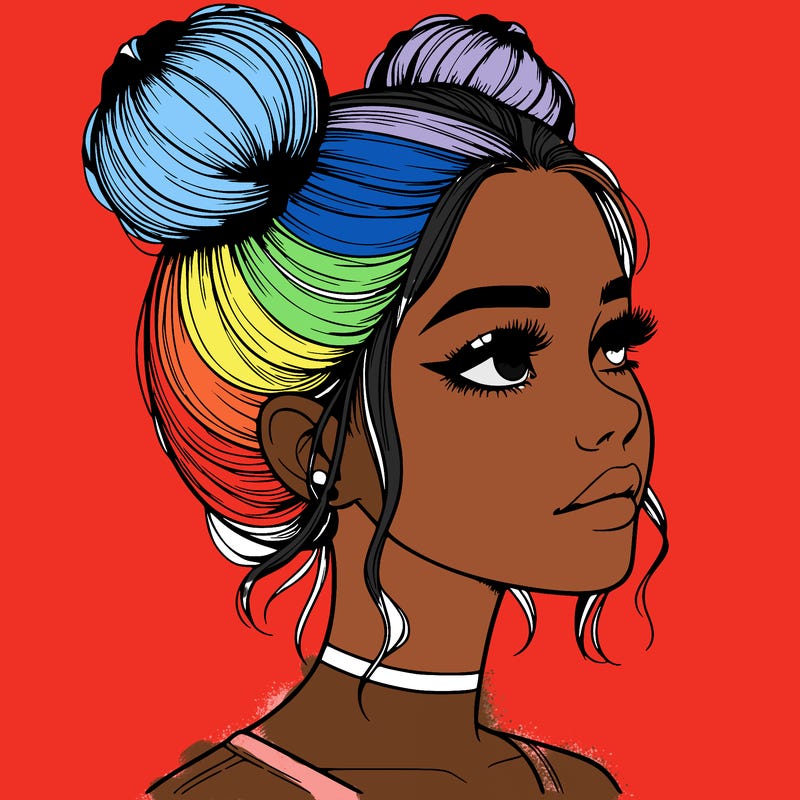 realistic girl with buns on the top of her head