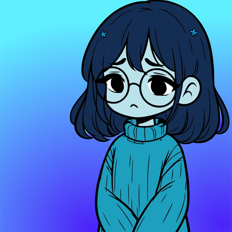 sad girl with glasses in a sweater