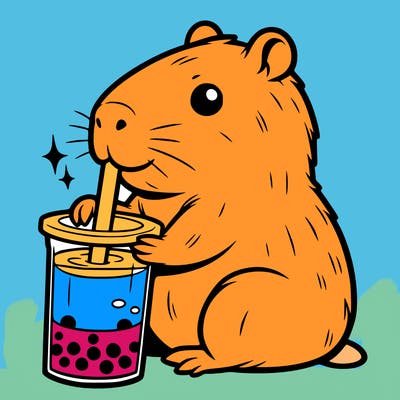 capybara drinking boba tea