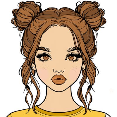 realistic girl with two buns in hair and lips