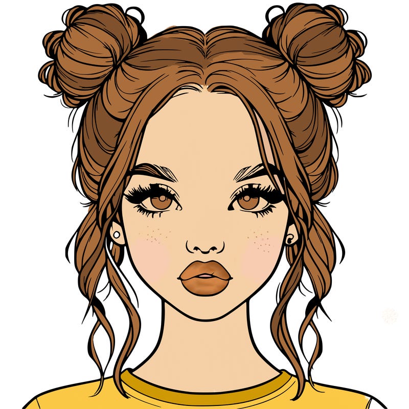 realistic girl with two buns in hair and lips
