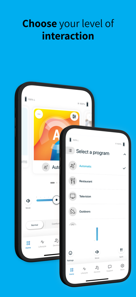 Unitron Remote Plus - Unitron Remote Plus app interface for selecting hearing aid programs
