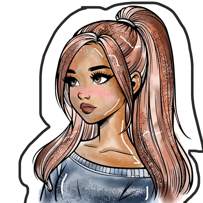 realistic girl with a high ponytail