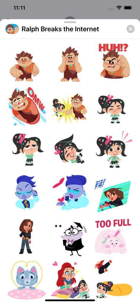 Ralph Breaks the Internet - A variety of digital stickers from the movie Ralph Breaks the Internet for iMessage