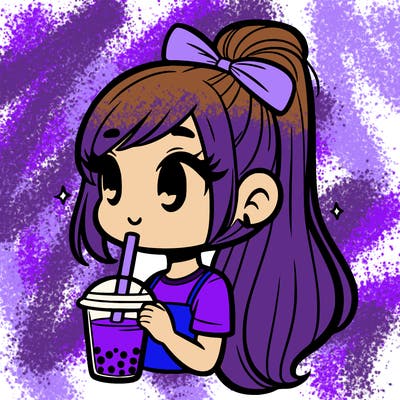 a girl that has a high ponytail and has a boba tea