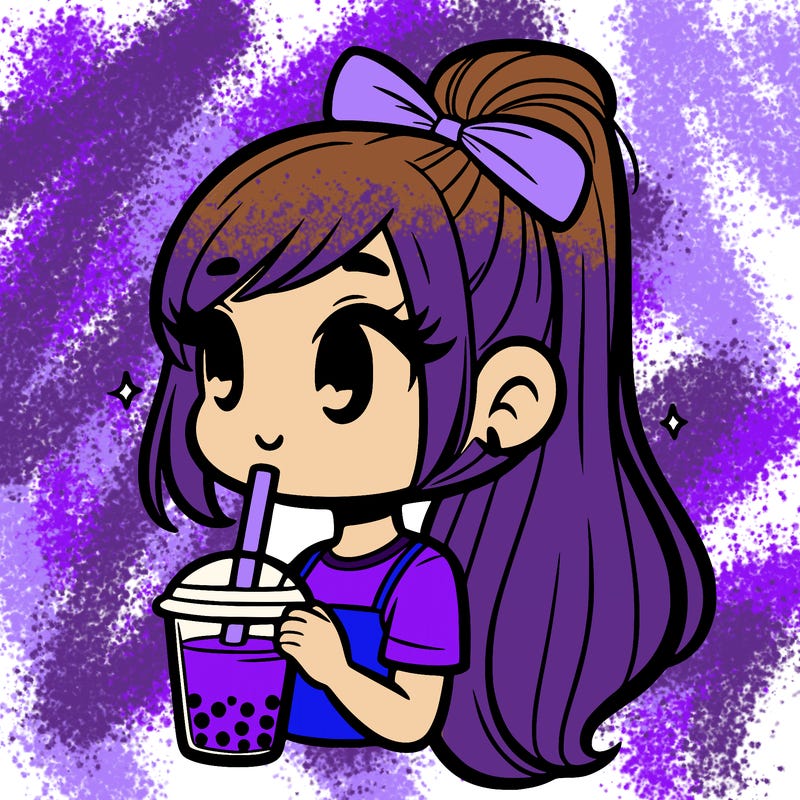 a girl that has a high ponytail and has a boba tea
