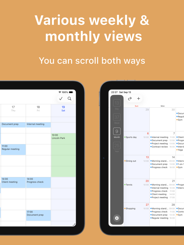 Wöchentliche und monatliche Kalenderansichten für FirstSeed Kalender auf dem iPad
